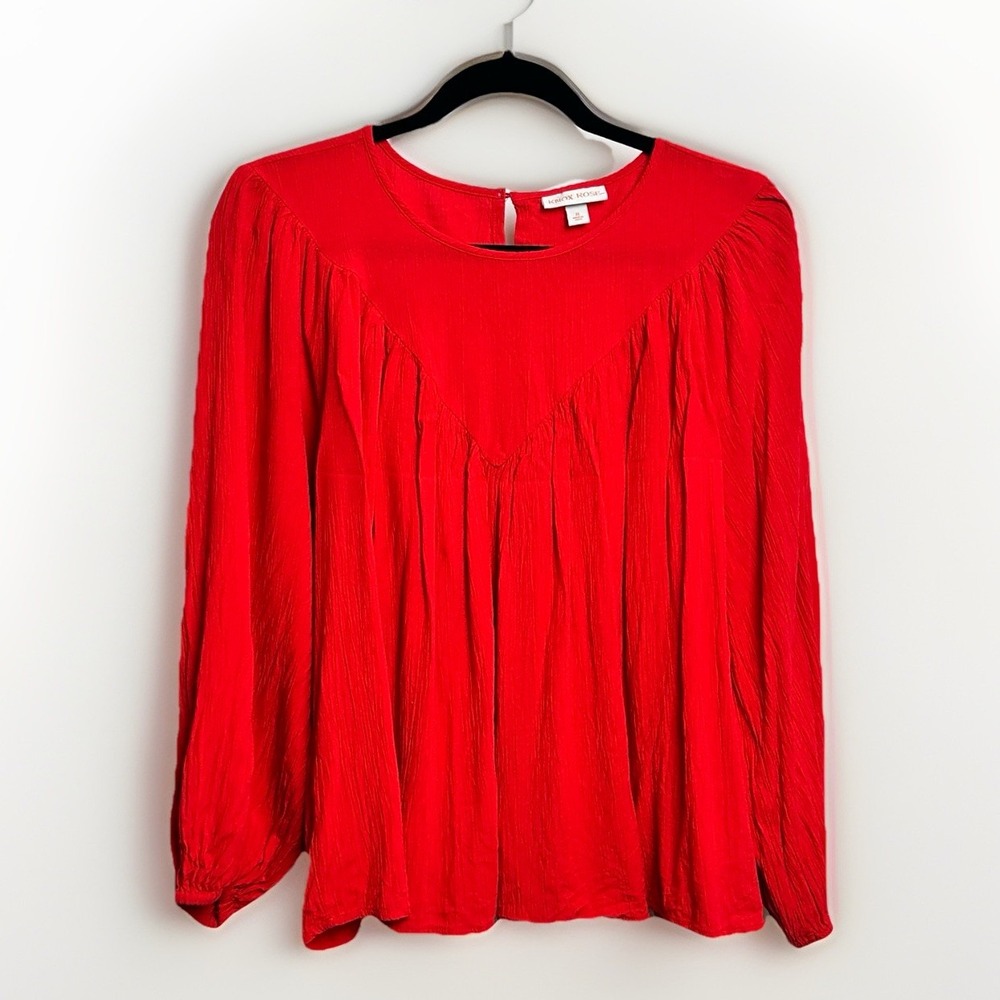 Knox Rose Red Pleated Pullover Blouse Women's XL Round Neck Tunic Peasant Top
